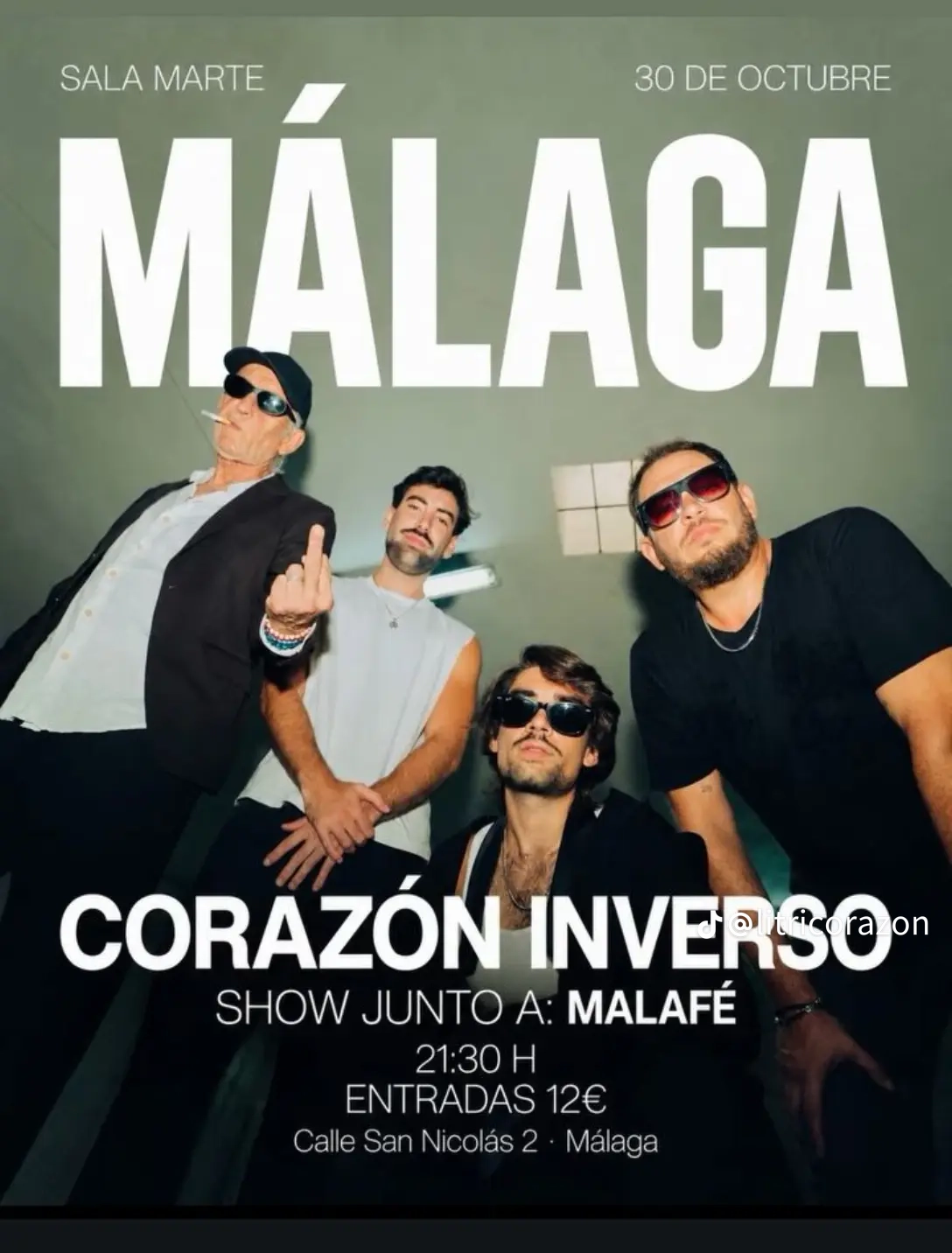 Cartel de Corazón Inverso en Sala Marte, Málaga, 30de octubre
